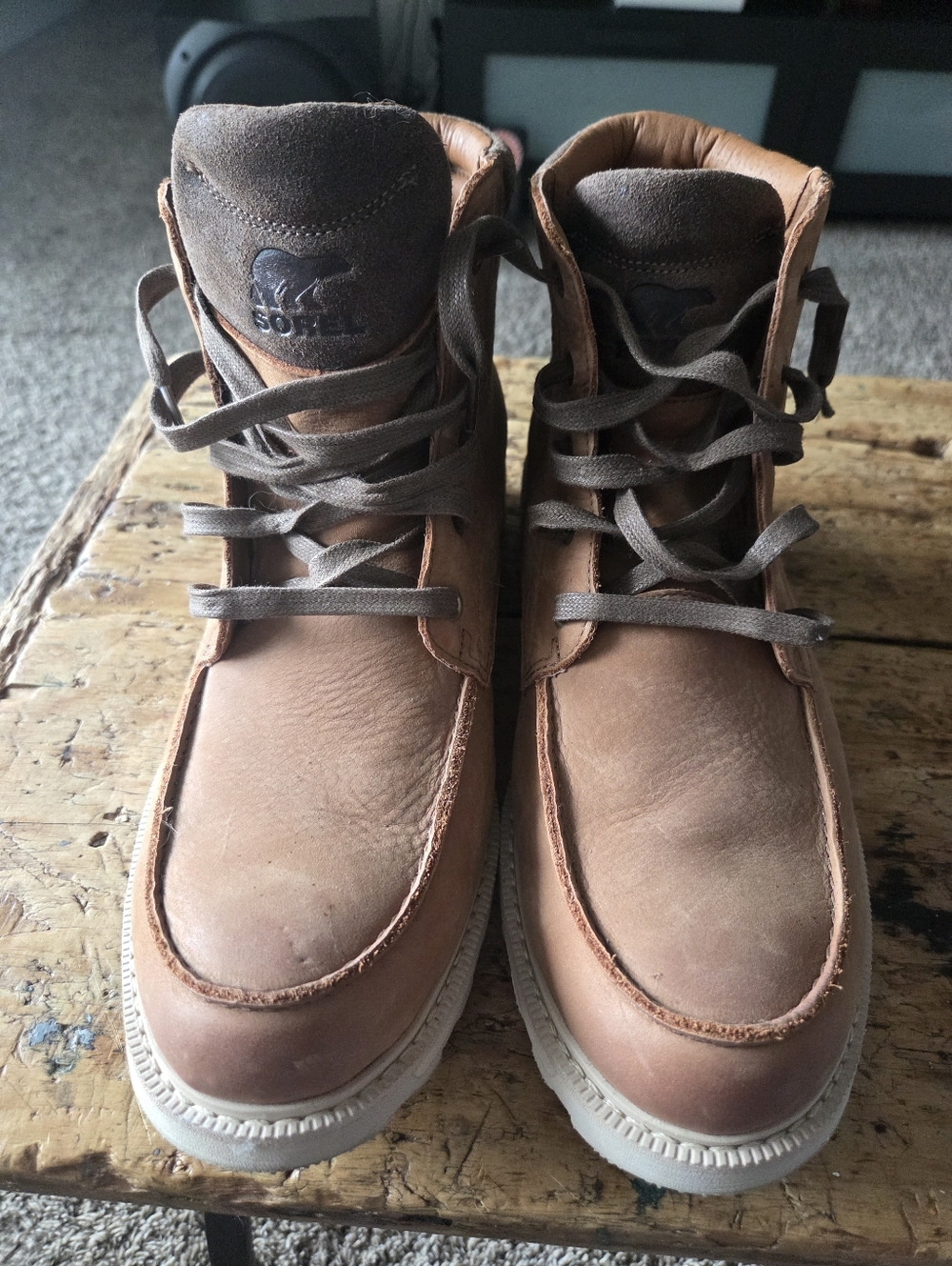 Sorel Men's Tan Leather Moc Toe Lace-Up Boots